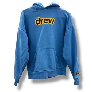 Drew House Secret Hoodie Size XS Blue Yellow Logo Oversized Fleece Streetwear